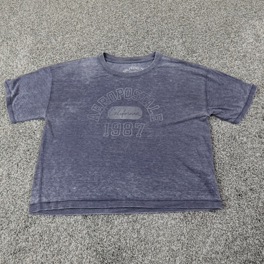 Aeropostale Shirt Womens S Blue Gray Heather Girlfriend Preppy Casual Crop Top